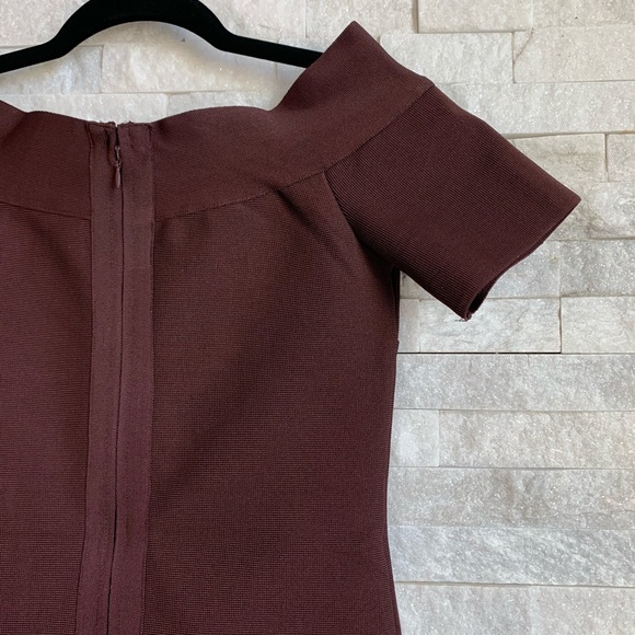 Wine Off the Shoulder Bodycon Bandage Dress - Picture 2 of 4